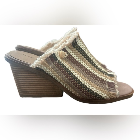 Lucky Brand LK-LPYSHA Woven Fringe Mule Sandals Block Heel Slide 9.5 Boho Rustic - Picture 1 of 5